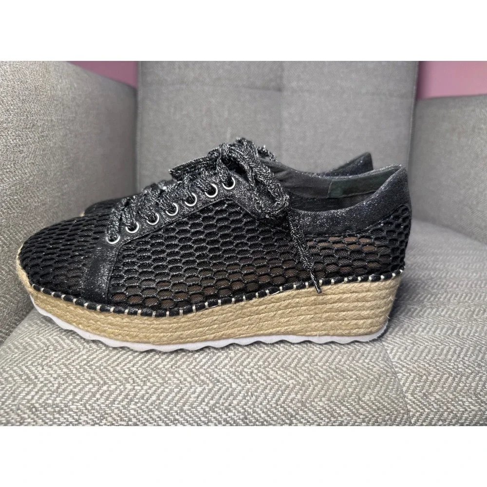 INC International Concepts Black Mesh Espadrille Platform Sneakers Size 9M